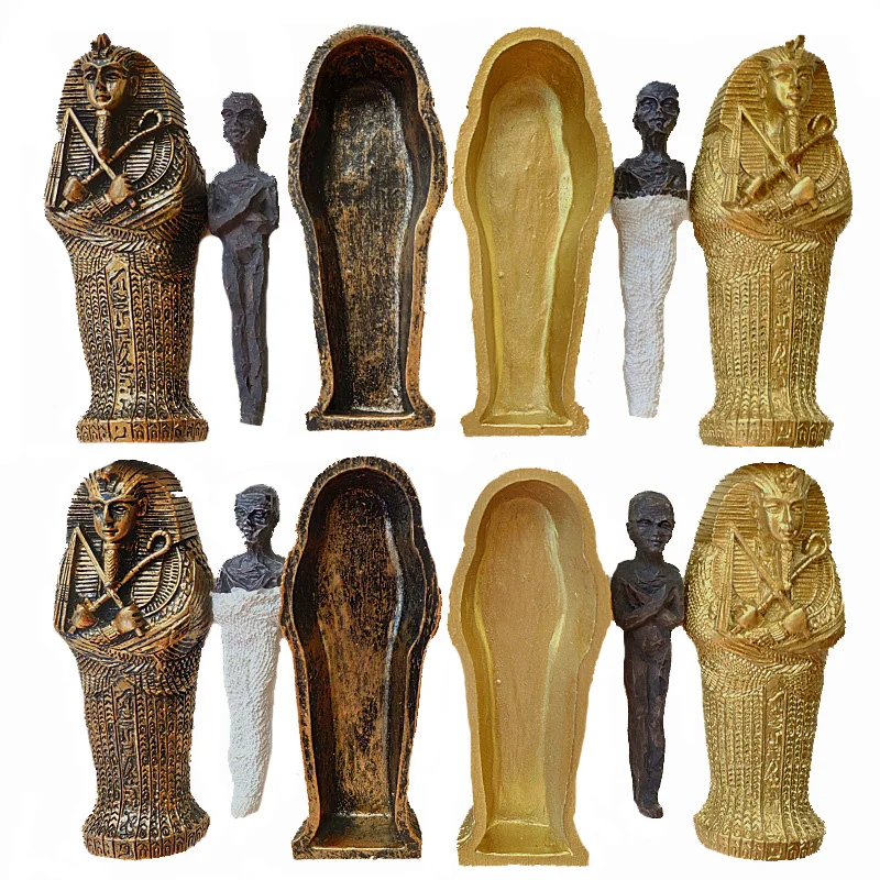 1pcs Resin Ancient Egyptian Coffin Figurine Sculpture Egypt Mummy Statue Small Ornaments Miniature Model Fish Tank Decoration