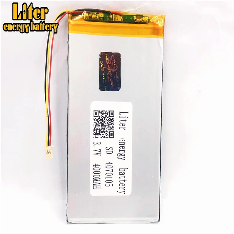 1.0MM 3pin connector 4070105  3.7v 4000mah lipo battery in rechargeable Batteries with full capacity tablet pc 7 inch