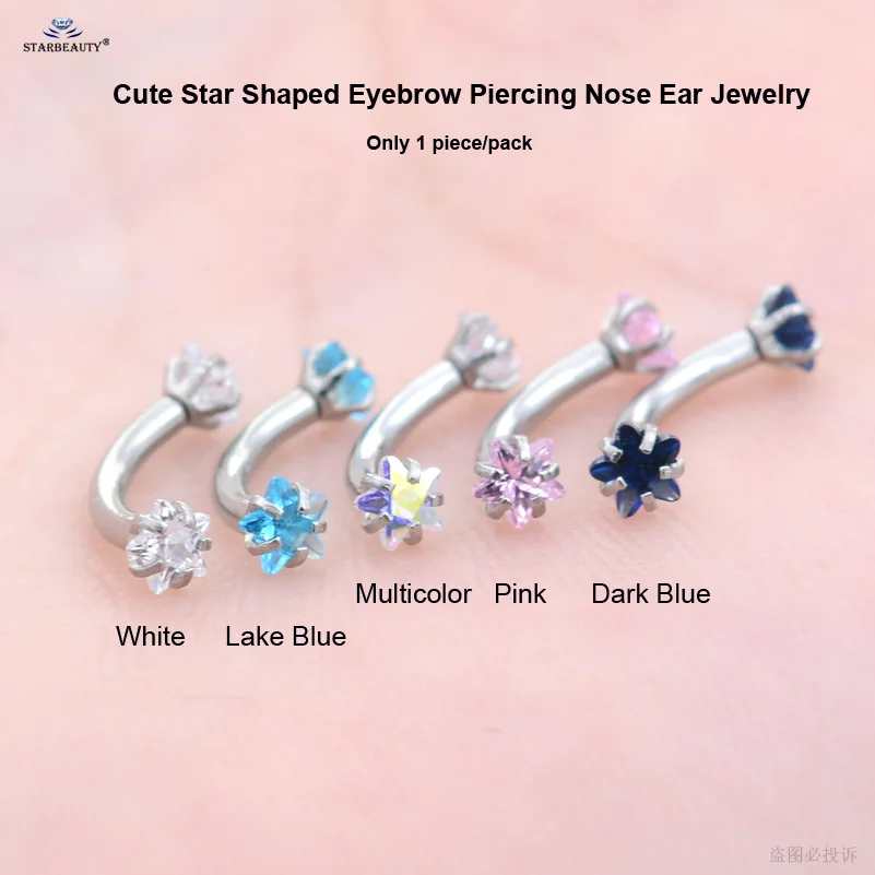 Piercing de estrella de circonita blanca para ceja, Tragus, Labret, labio, nariz, Piercing de oreja, pendientes de tuerca de hélice, joyería corporal, 1,2x8mm, 16G, 1 pieza