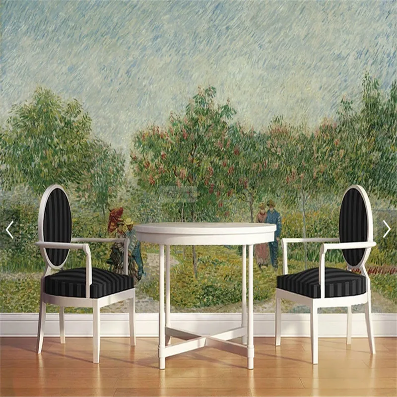 World famous painting Van Gogh couple in the park photo wallpapers for living room bedroom TV background wall mural wall paper