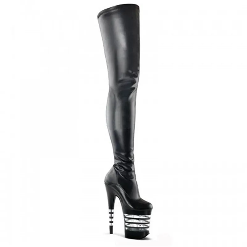 Women's shoes are 20 cm high, high heel knee boots, stylish zipper, platform stripe paint decoration, high heel boots