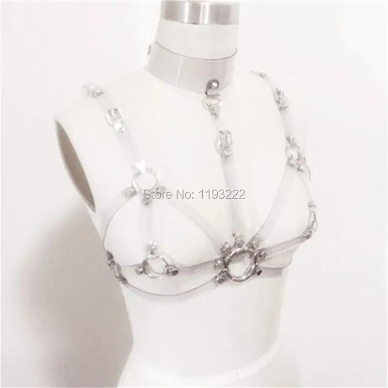 Lolita Handcrafted Sexy Bra Chest Cage Sculpting Leather PVC Harness Women Body Halter Choker Belt