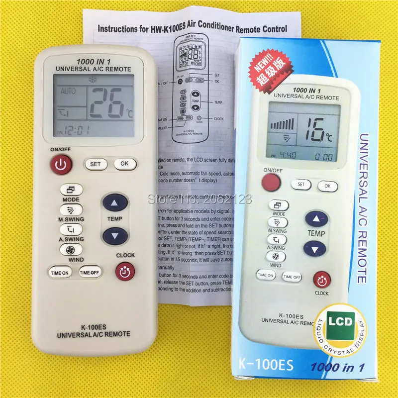 1000 in 1 LCD Screen Universal Remote Control K-100ES Use for All Air Conditioner