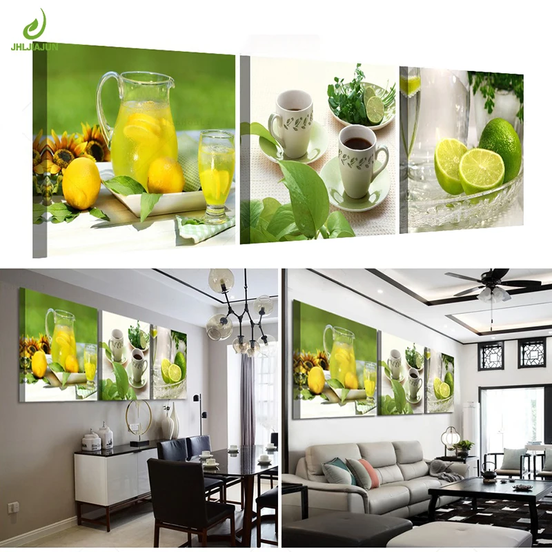 JHLJIAJUN 3PCS Canvas Painting Poster Pictures For Kitchen Coffee And Tea Cup Wall Art Canvas Painting Modern Home Decor Artwork