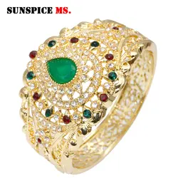 SUNSPICE-MS Gold Color Metal Morocco Bangles Love Jewelry For Women Wedding Dubai Bridal Gift Vintage Resin Flower Cuff Bracelet