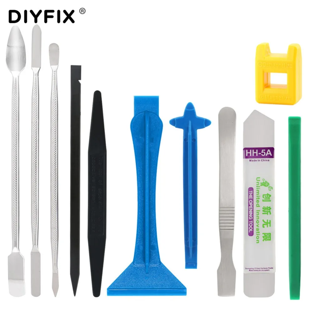 DIYFIX 11Pcs Mobile Phone Repair Tools Kit Metal Spudger Set Magnetic Pick Up Tool for iPhone Tablet Computer Pry Opening Tools