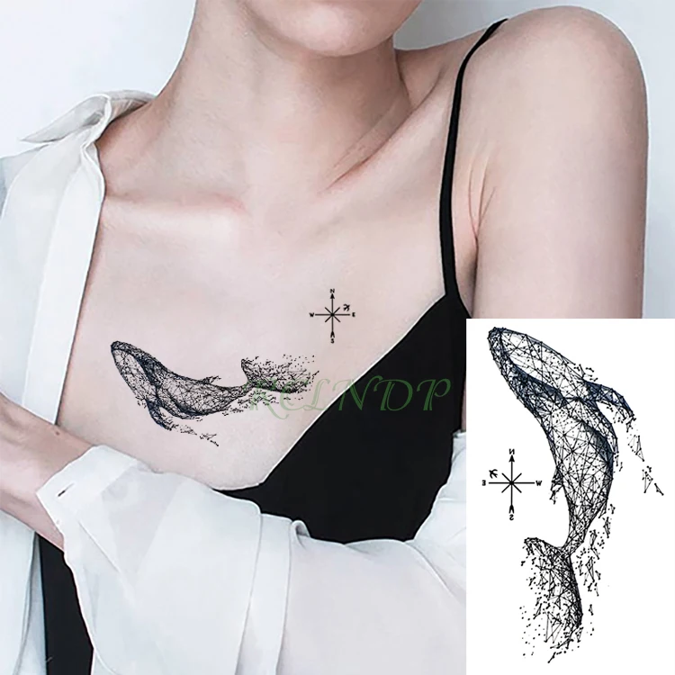 

Waterproof Temporary Tattoo Stickers Whale Big fish Compass fake Tatto Flash Tatoo Tatouage Hand Back Foot for Girl Women Men