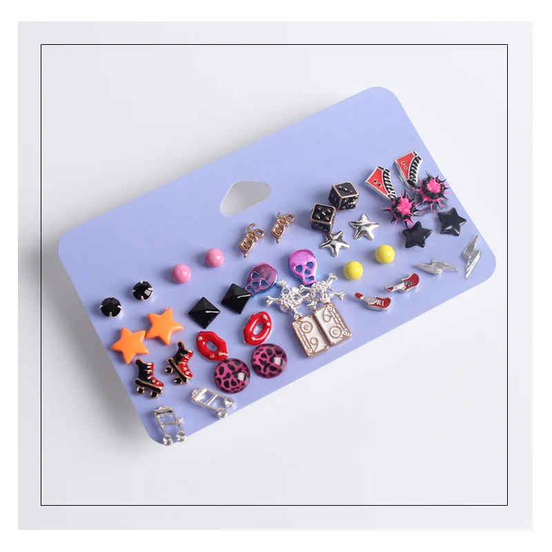 4 Styles Cute 20 Pairs/lot Charms Stud Earring Set Girls Punk Style Kiss Guitar Note Skull Sunglasses Peace Ear Studs Wholesale