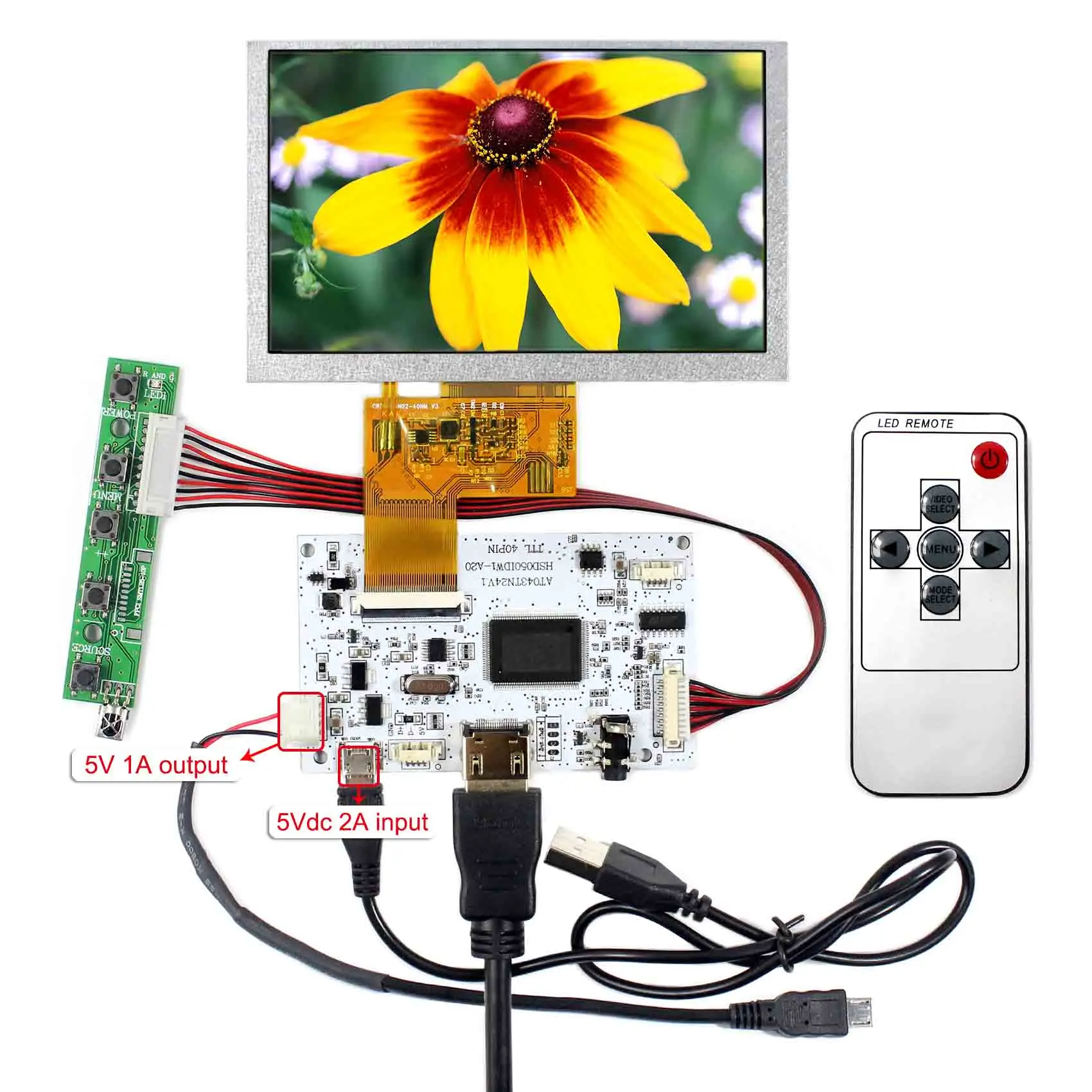 Apto para raspberry pi 5 polegada 800x480 tela lcd com hd mi placa de controlador lcd
