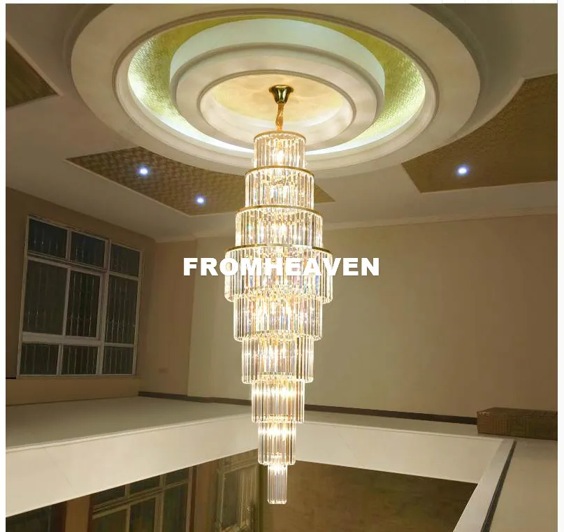 

Free Shipping Modern Golden K9 Crystal Chandelier E14 220V~240V Luxury Crystal For Staircase Hotel Lobby Double Layers Lighting