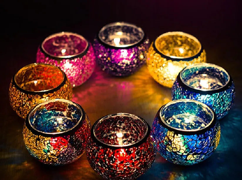 

1PC 8.5cm Mosaic Carved Glass Candle Holder Wedding Home Table Decorative for Romantic Dinner Candlestick LD 157