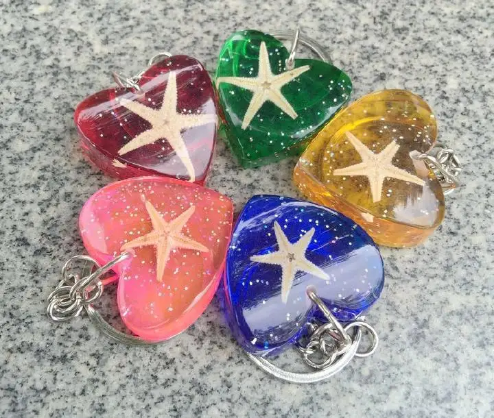 10 PCS five star jewelry mixed colorful heart charming nice keychain