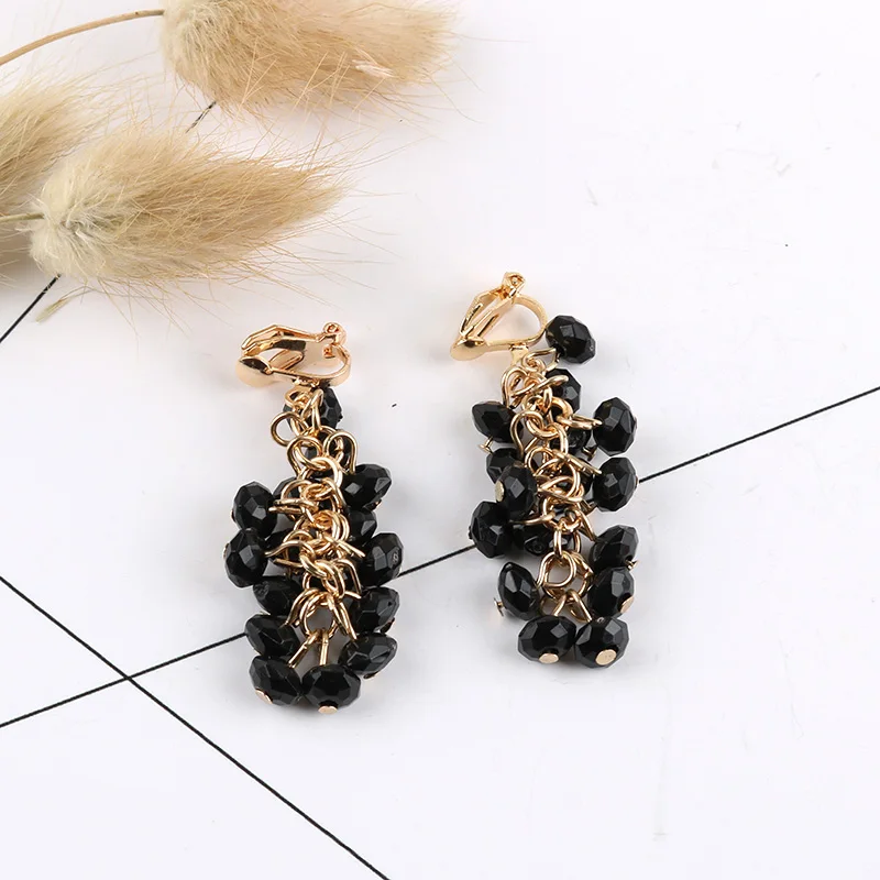 New Fashion Handmade Grape Bunches Luxury Crystal Beads Clip Earrings Without Piercing For Female Wedding Party Ear Clip Jewelry