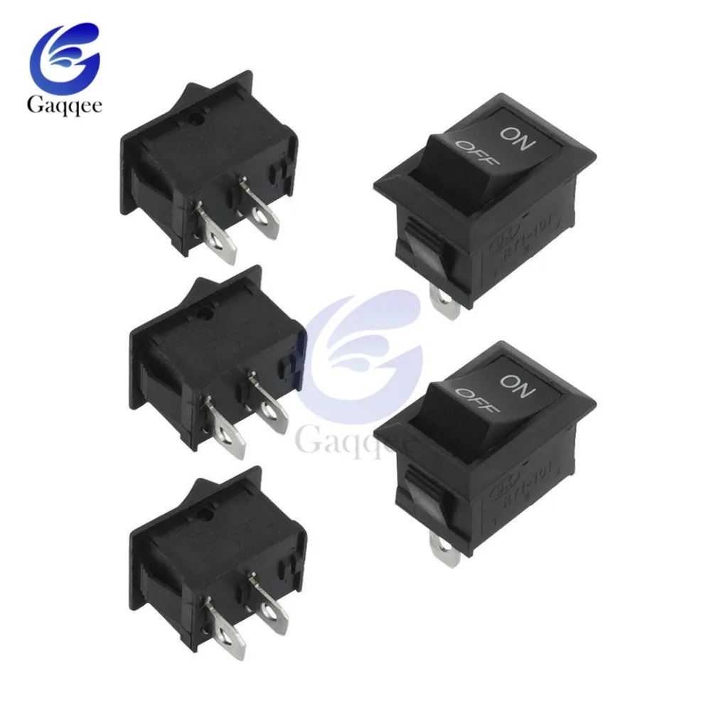 5PCS Black Push Button Mini Switch 6A-10A 250V KCD1-101 2Pin Snap-in On/Off Rocker Switch 21*15MM