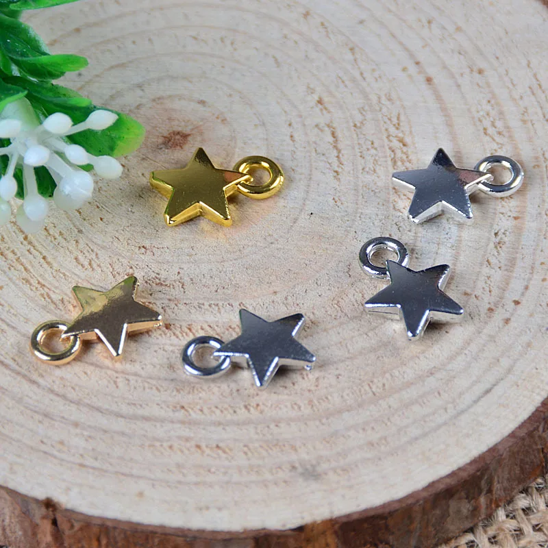 200pcs/lot 9*12*2mm Korean cute gold silver color star pendant Hair Accessories Accessories DIY Jewelry Accessories