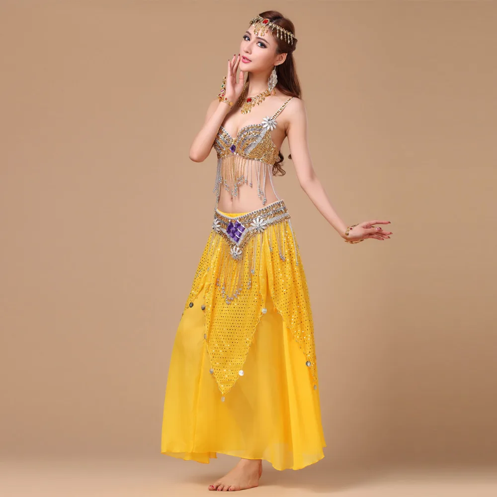 Belly Dancing Clothes Bra&Belt&Skirt Women Bellydance Lady Bollywood Dance Costumes Indian Dresses Danza Tribal Belly-dance