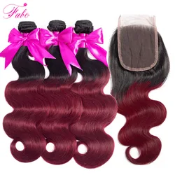 FABC Pre-Colored Ombre Burgundy Brazilian Hair Bundles With Closure Body Wave Human Hair Weave Bundles With Closure Remy Hair