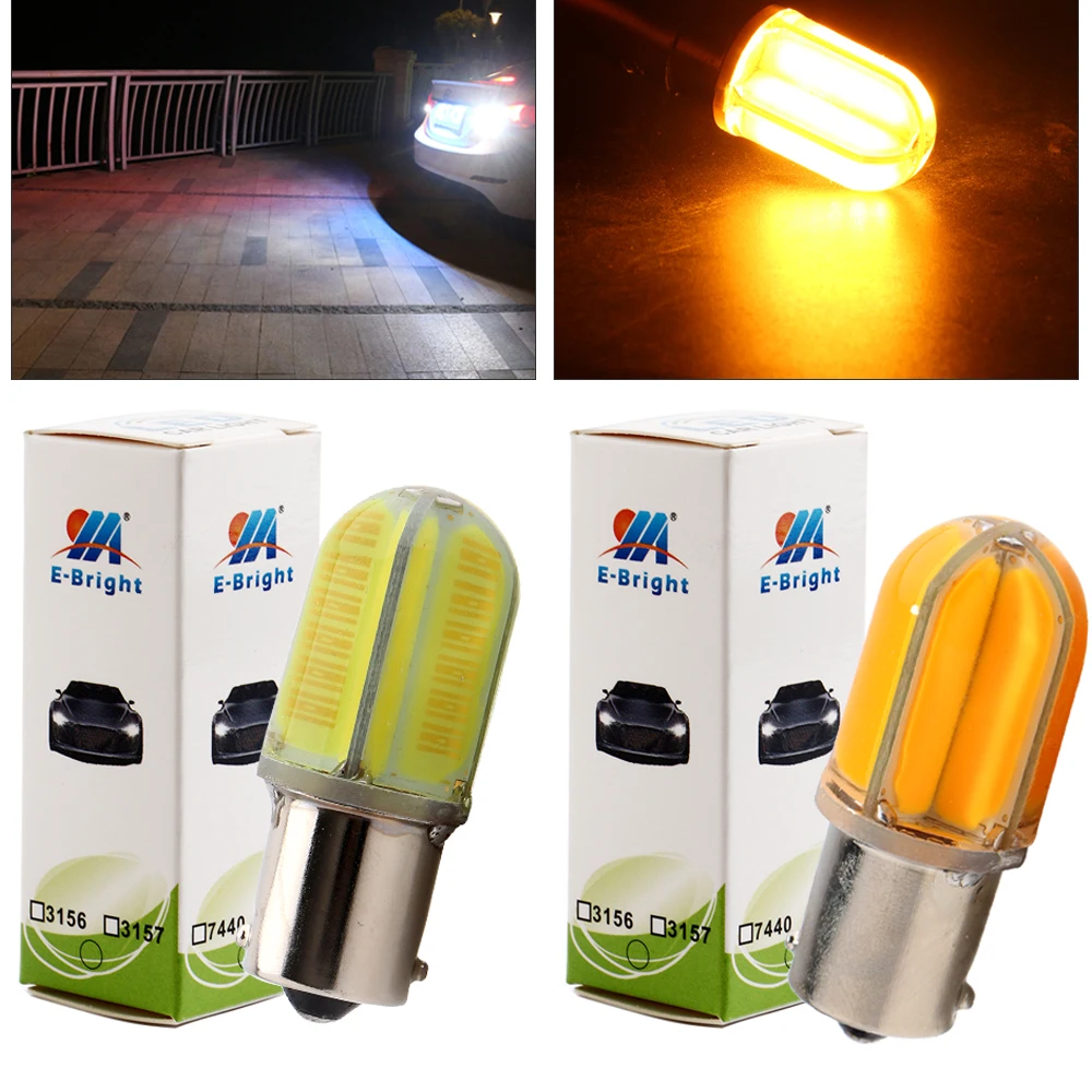 YM E-Bright 2PCS 1156 BA15S P21W 1157 BAY15D P21/5W LED Car Turn Signal Light Brake Lamp COB 48 SMD Silica Yellow White 12V Auto