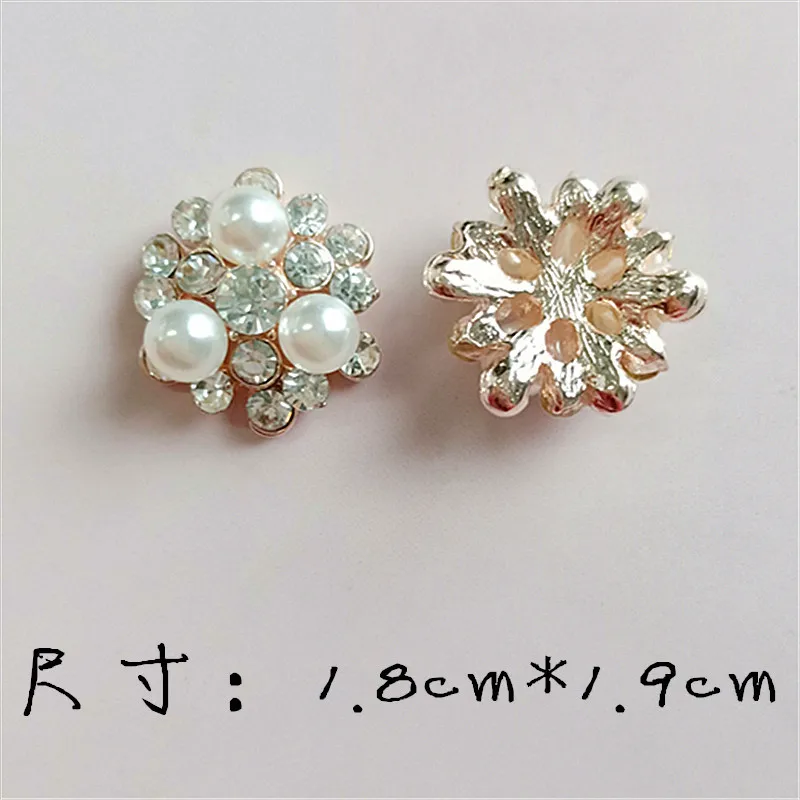50PCS 18*19mm Alloy Material Gold color Imitation Pearl Crystal Flower Charm for Brooch DIY Jewelry Accessory Findings