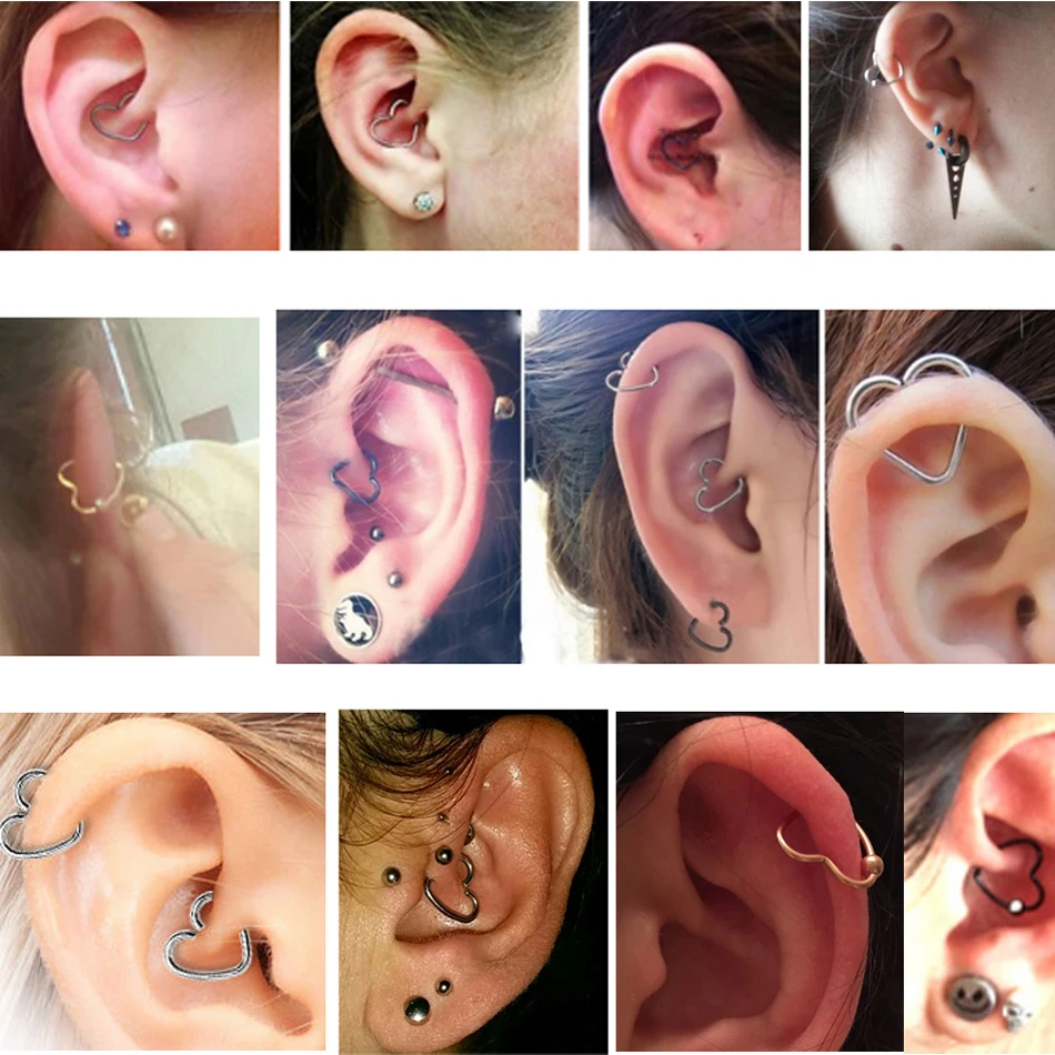 1PC Daith Heart Helix Tragus Lobe Cartilage Rook Piercings CZ Hoop Nose Septum Rings 16G Opal Conch Earrings Piercing Jewelry