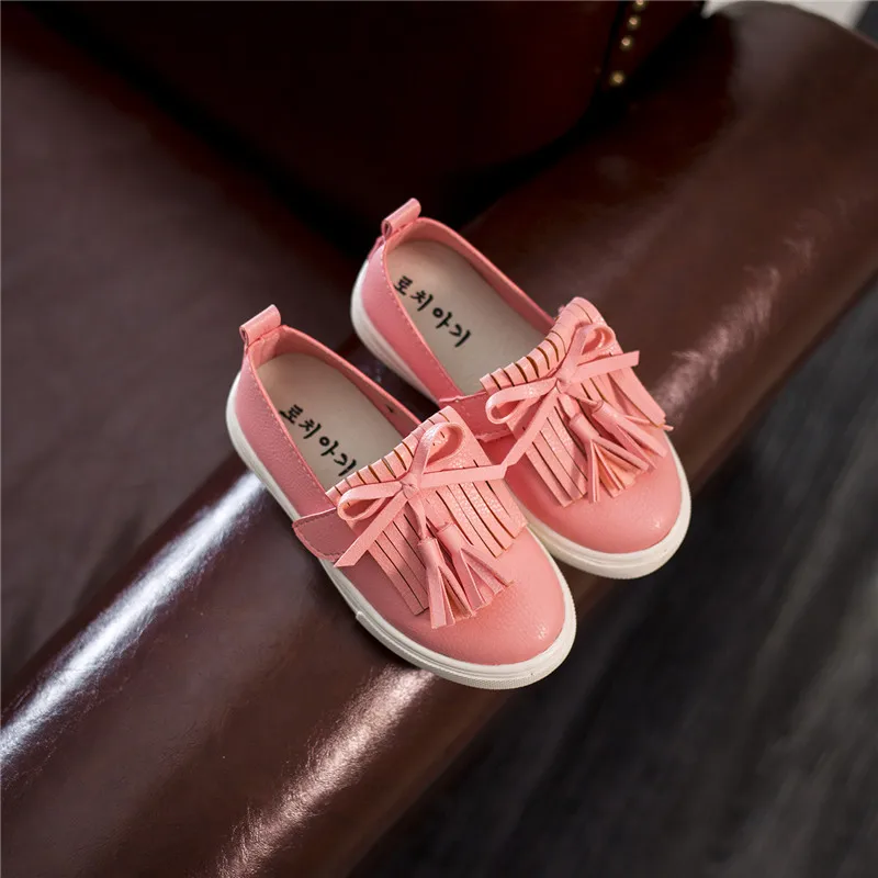 J Ghee 2020 Spring Girls Shoes PU Leather With Bowknot Fringes Children Fashion Sneakers Kids Slip-on Loafers EU 26-30 For Girls