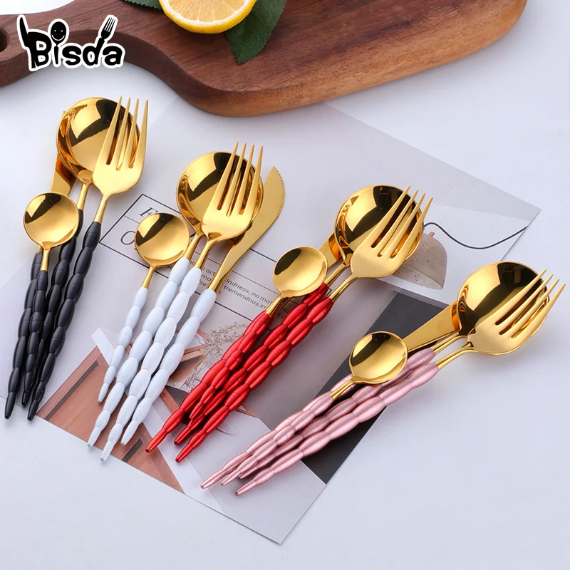 

Upgraded Dinnerware Set Plating Gold Cutlery Party Dining Knife Fork Spoon Teaspoon Set Western Tableware Sets Wedding Party