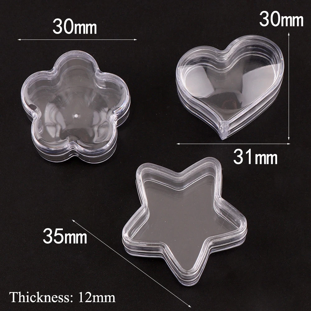 10Pcs Transparent Kunststoff Leere Lagerung Boxen Blume Stern Herz Container Nail art Strass Perle Edelsteine Fall