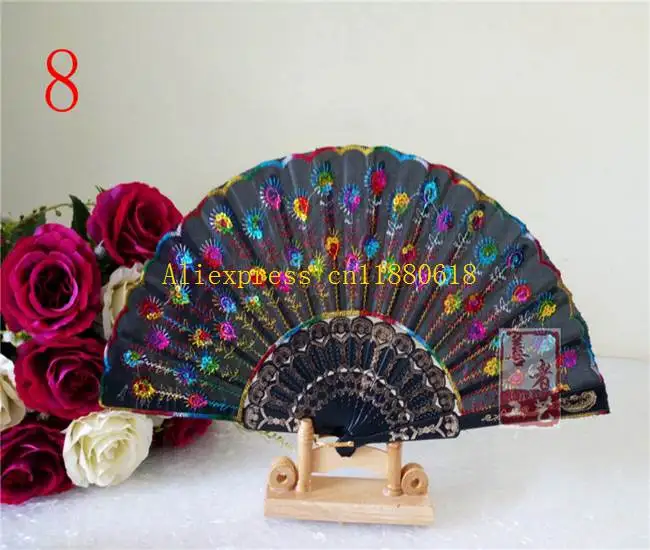 50pcs/lot Fast Shipping Wholesale Flower Tulle Hand Fan Folding Wedding Birthday Party Wedding Decor Manual Silk Fans