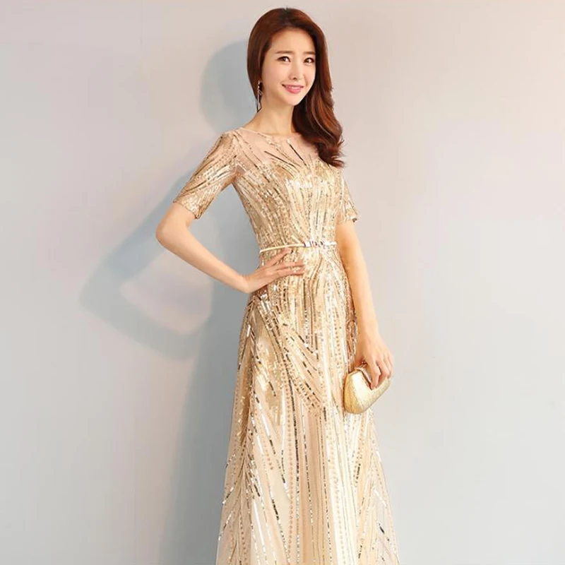 DONGCMY LONG FORMAL MAXI SEQUIN EVENING DRESSES 2024 GOLD COLOR ZIPPER FASHION WOMEN ROBES SOIREES PARTY PERFORMANCE DRESS