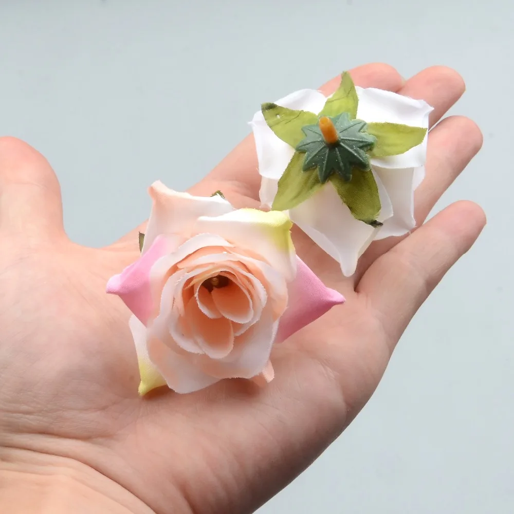 100PCS DIY Artificial White Rose Silk Flowers Head For Home Wedding Party Decoration Wreath Gift Box Scrapbooking Fake Flowers