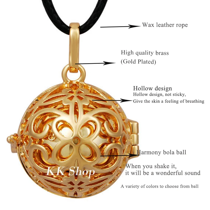 Eudora Copper 20 mm Fashion Necklace Jewelry Gold-Color Belly Pendant 20 mm Colorful Chime Ball Angel Caller Pendant Gift H170