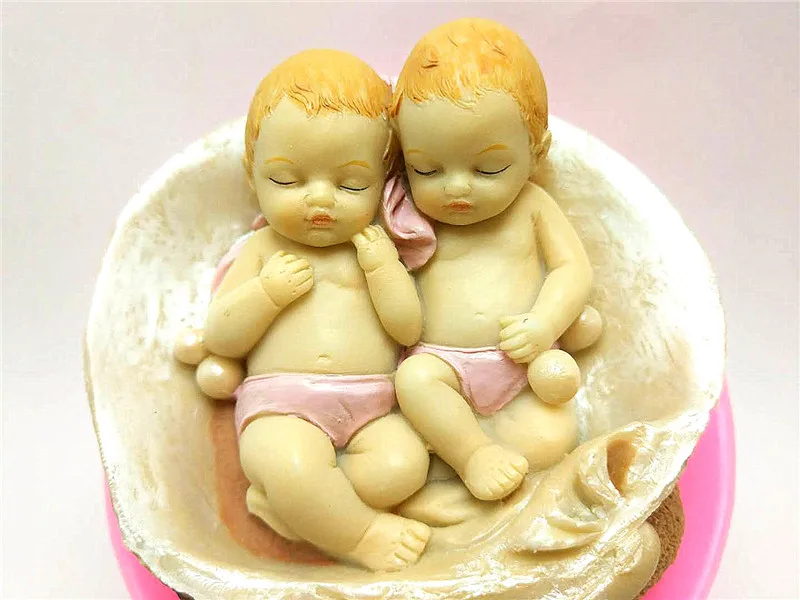 3D Shell Sleep Twin Baby Mould Cake Decorating Tools Handmade Chocolate Soap Silicone Mould
