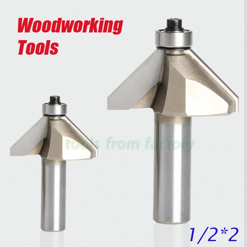 2pc router bit 45degrees 1/2*2 milling cutter with bearing trimming blades knife gong Woodworking Machine cutting tools