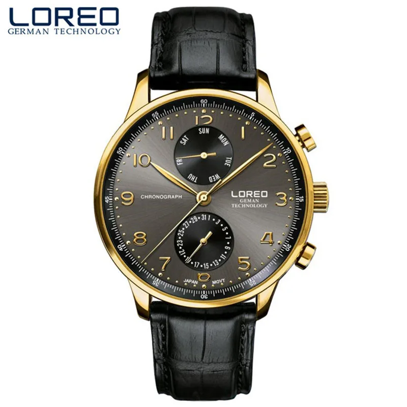 LOREO Quartz Watch Men Waterproof Sport Military Watches Mens Business Leather Wristwatch Male Clock Reloj Hombre New