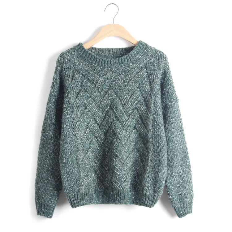 

Fashion Autumn Winter Women Sweaters And Pullovers O-neck Plaid Thick Knitting Mohair Sweater Female Solid Loose Sweater