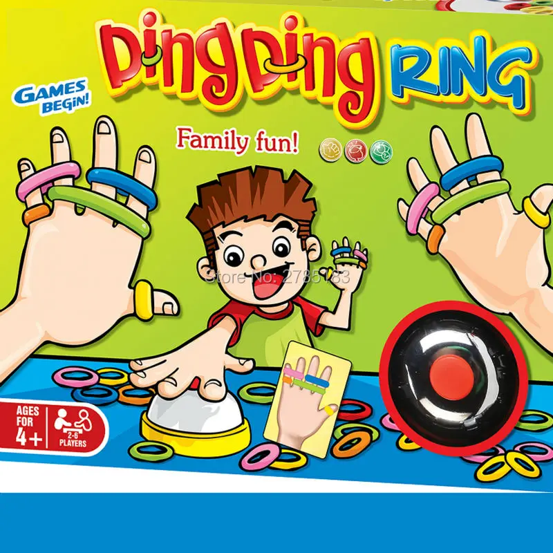 Ring Ding Toy Family Party Games Great Practical Gadgets Funny Challenge Bell  with 24 pcs picture cards 60 pcs Hair Rings