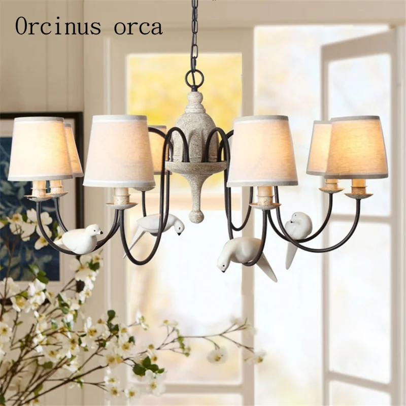 Nordic retro American bird resin chandelier living room bedroom dining room personalized linen iron Chandelier free shipping