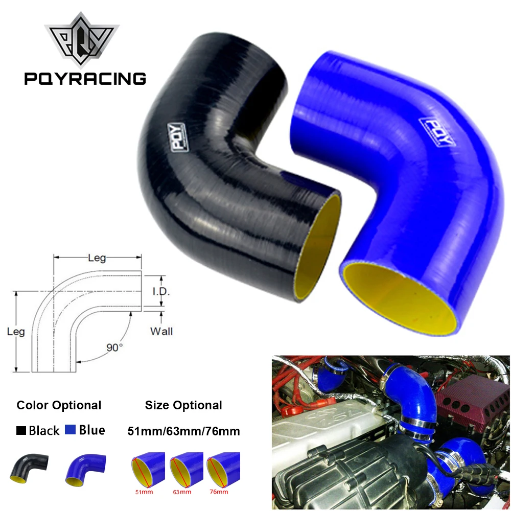 

PQY - 51mm / 63mm / 76mm / 51mm to 63mm / 63mm to 76mm 90 Degree 45 Degree Elbow Reduce Silicone Hose Pipe Black Blue