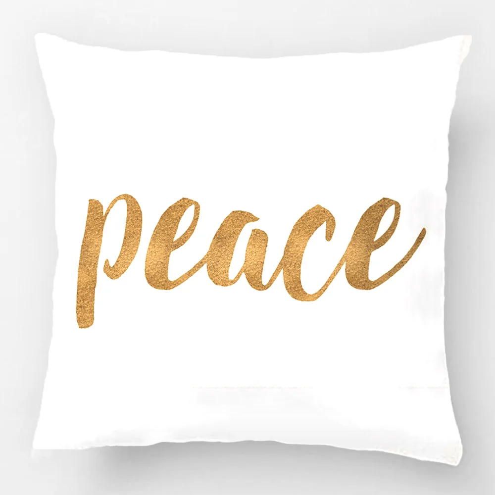 

Modern Peace In Gold Festive Holiday Wedding Decorative Cushion Cover Pillow Case Customize Gift By Lvsure For Seat Pillowcase