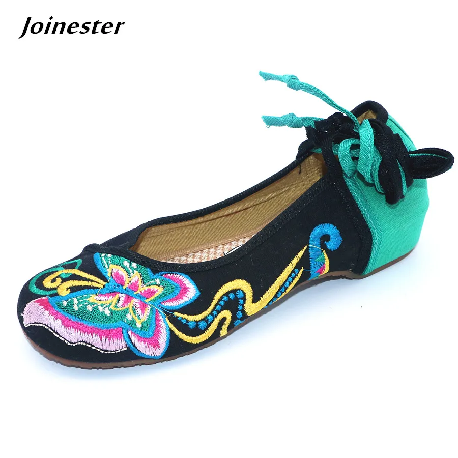 

Autumn Women Ankle Strap Retro Pumps Round Toe Ladies Dancing Shoe Lace-Up Vintage Floral Embroidered Loafers Girls Dress Shoes