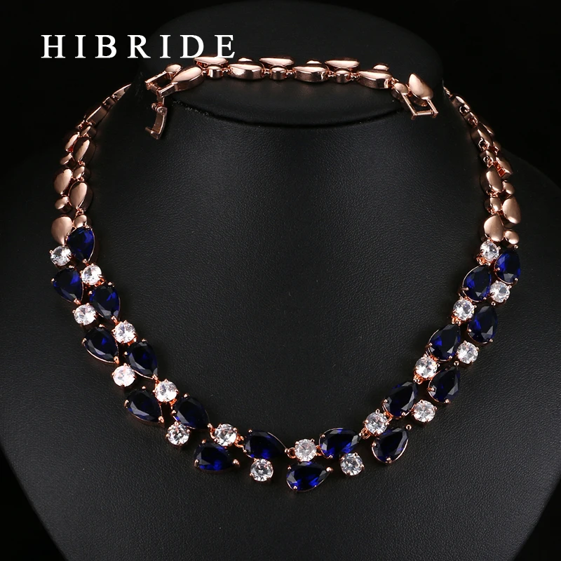 HIBRIDE Fashion Jewelry White Red Green Blue Muticolor Cubic Zirconia Necklaces For Women Top Quality Ladies Necklace N-18