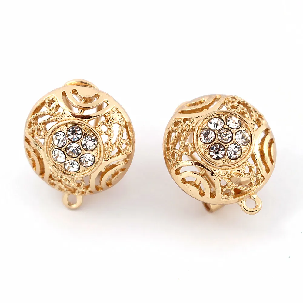 

Clip Stud Earrings Post Filigree Circle with Loop Paved Rhinestone CZ DIY Findings Accessories African Wedding Jewelry Making