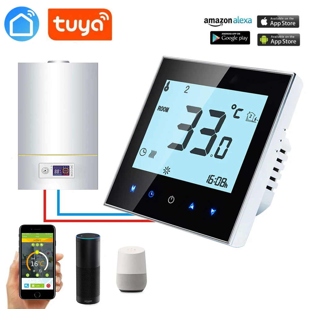 

ALEXA ECHO APP Wireless Room Thermostat Wall-hung Gas Boiler Heating Controller Weekly Programmable Remote Control Temperature