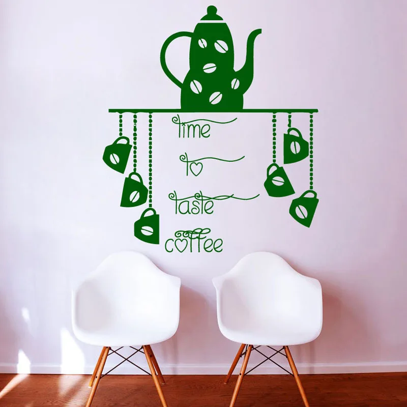 

ZOOYOO Teapot Coffee Cup Art Wall Decals Time To Taste Coffee Kitchen Wall Stickers Vinyl Kitchen Waterproof Wall Murals