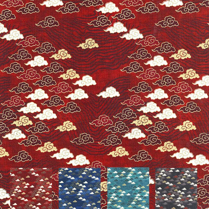 Waka-Clouds Printed Cotton Fabric for Kimono, Table Clothes, Door Curtain, Japanese Style, Blue/Red/Green CF652