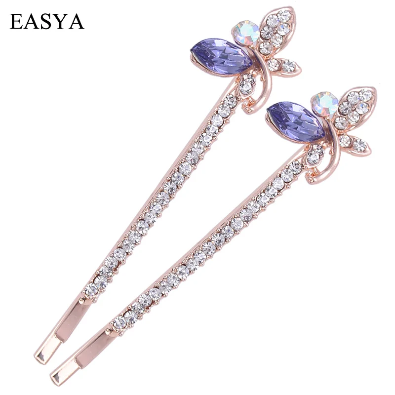 EASYA Fashion Rhinestone Butterfly Hairpin Hair Clips Women Girls Elegant Sparkling Crystal Hair Accessories Hairwear