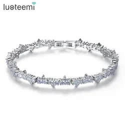 LUOTEEMI 2023 Unique European Elegant Simple Design Round Cut Cubic Zircon Bracelet for Women Wedding Bride Charming Bangle