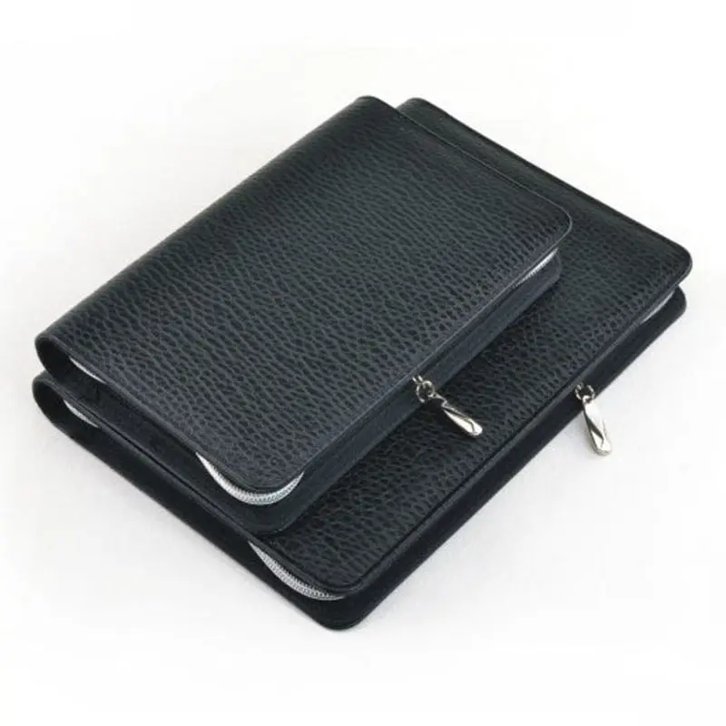 Logo Customized A5 & A6 Business Zip Bag Faux Leathe Planner Leather Notebook With Calculator Or Memo Pad For You To Choose