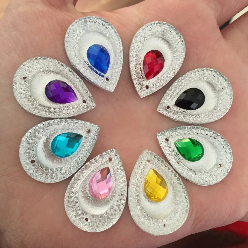 HOT 30pcs 18mm*25mm blue Resin Double color Teardrop Flatback Wedding decoration 2 Hole Button C81*3