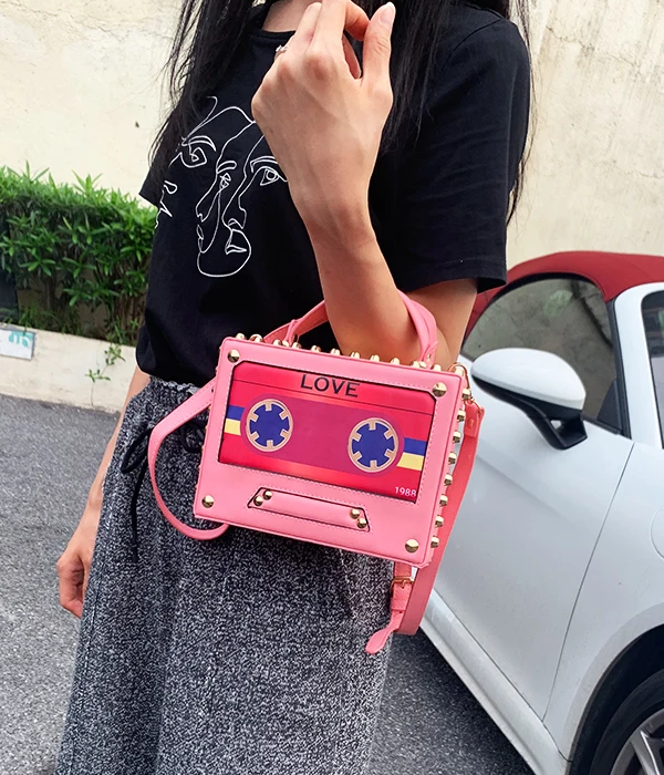 Fashion Rivet Tape Design Box Style Women Casual Handbag Shoulder Bag Purse Crossbody Mini Messenger Bag Female Bolsa Totes Flap